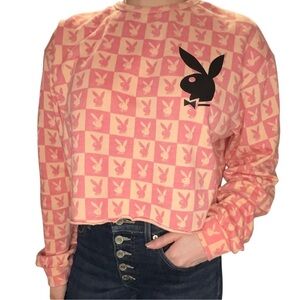 PLAYBOY Pink and Cream Checkered Women's Sweater